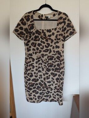 Banana Republic Leopard Print Square Neck Mini Dress - Taupe & Black